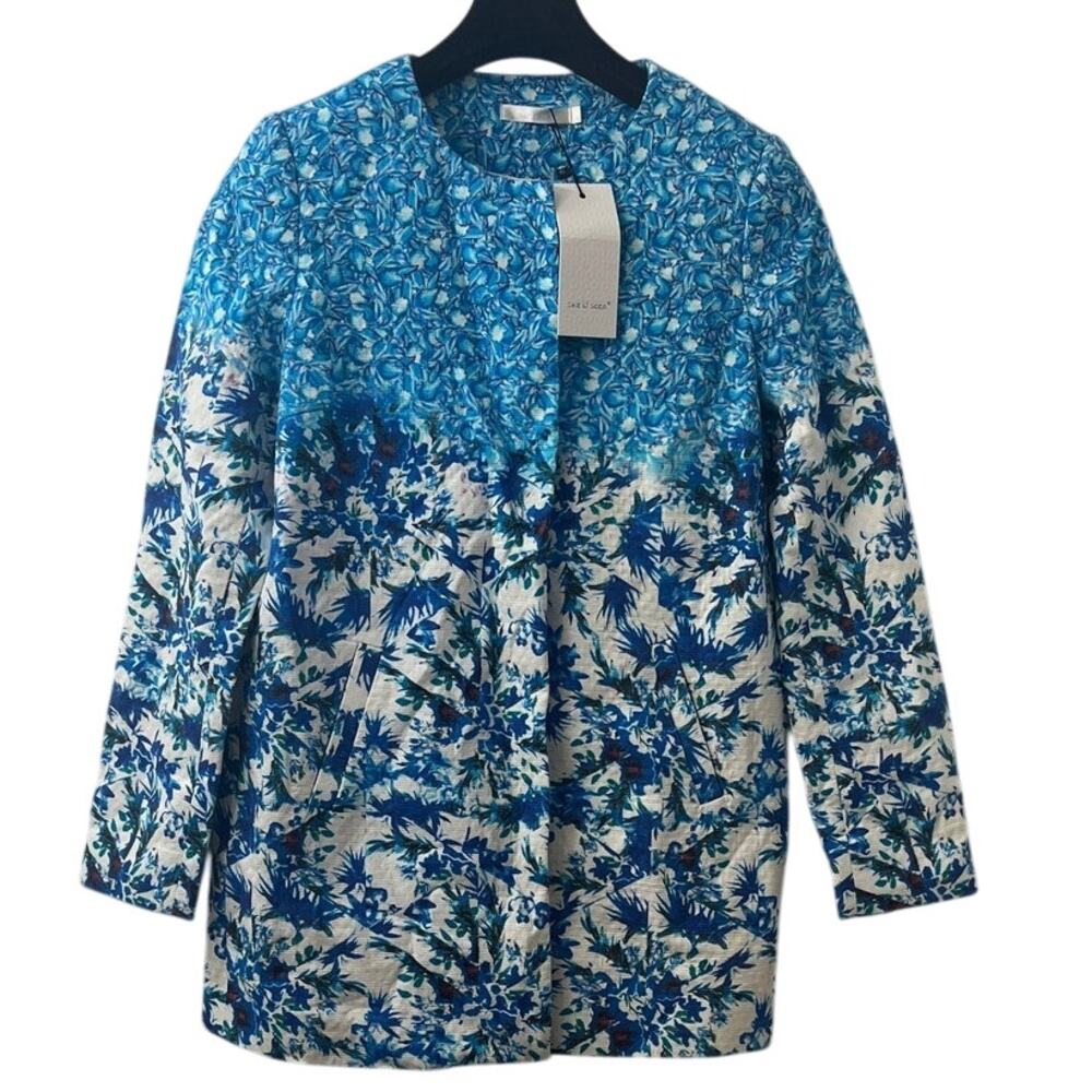 See U Soon Blue Floral Linen Blend Jacket - Size: 1 - Excellent